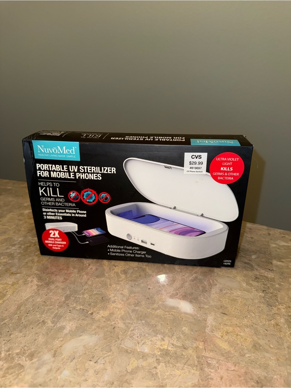 White Portable UV Phone Sterilizer with Charging Port